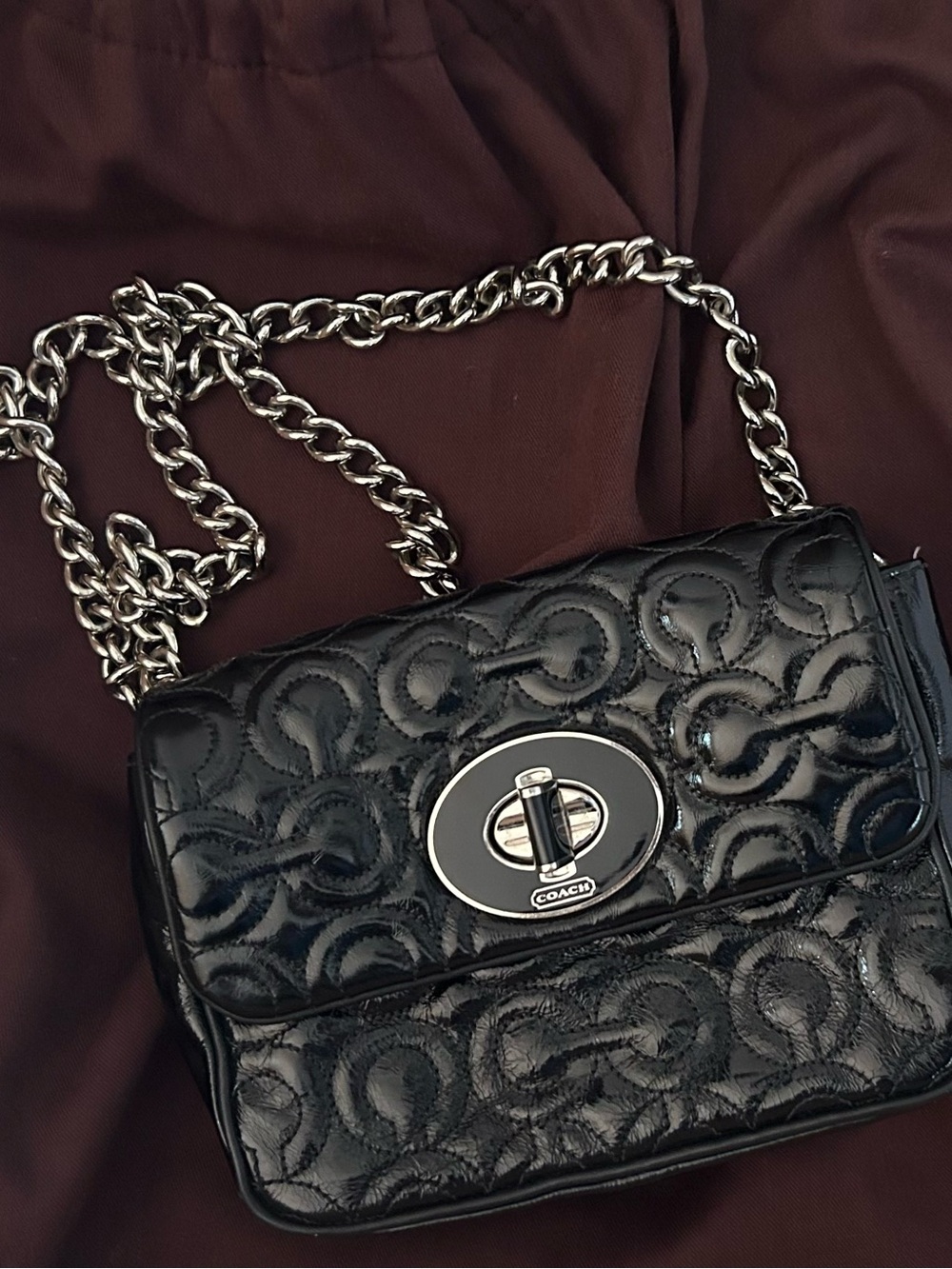 Coach Black Quilted Patent Leather Chain Shoulder Bag